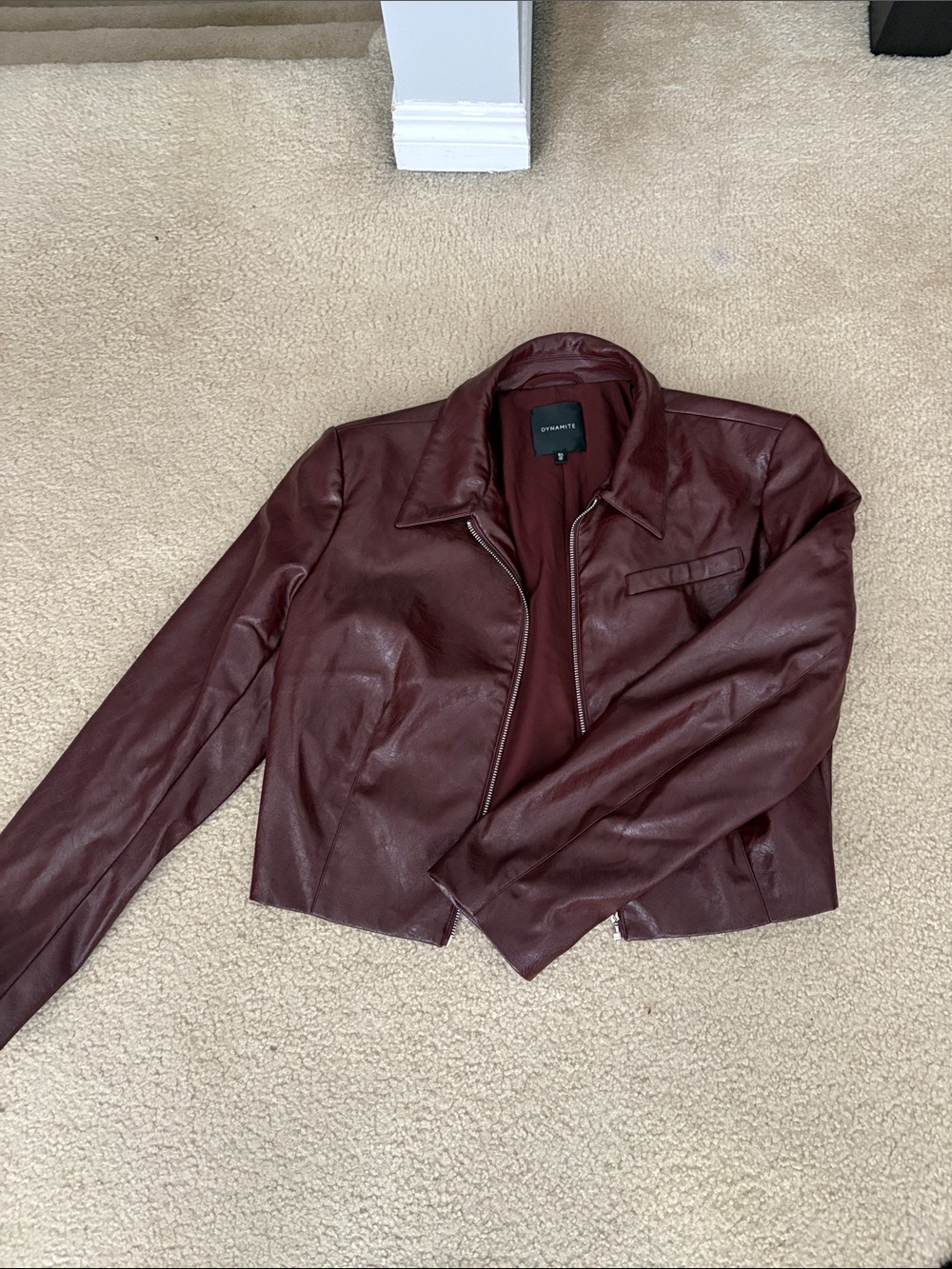 Dynamite Burgundy Faux Leather Cropped Jacket